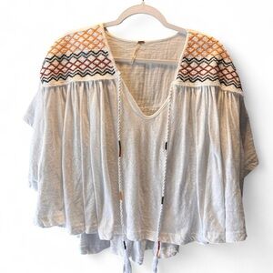 Free People Embroidered Boho Peasant Top | Size L